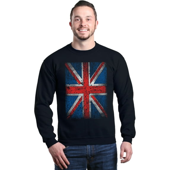 Shop4Ever Men's Union Jack British Flag UK Crewneck Sweatshirt XXXX-Large Black