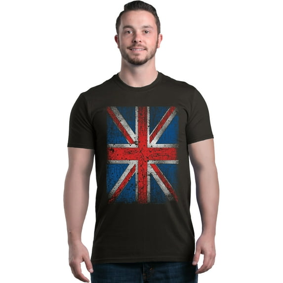 Shop4Ever Men's Union Jack British Flag UK Graphic T-shirt Large Black