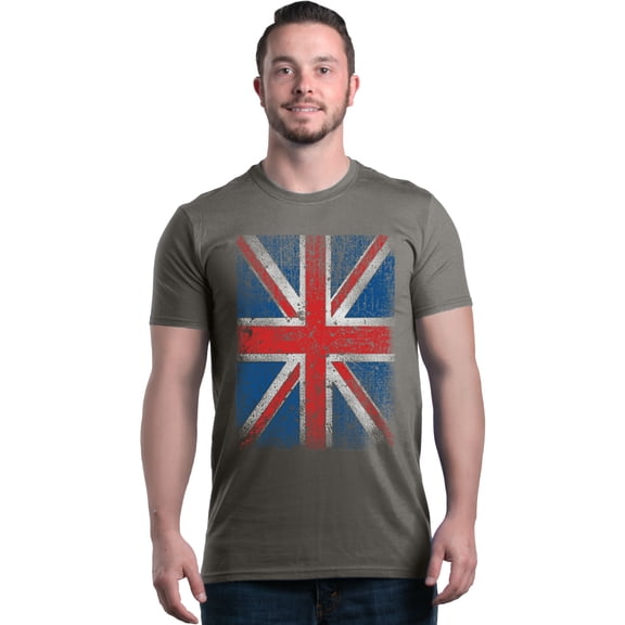 Shop4Ever Men's Union Jack British Flag UK Graphic T-shirt Large Charcoal