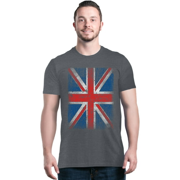 Shop4Ever Men's Union Jack British Flag UK Graphic T-shirt Large Dark Heather