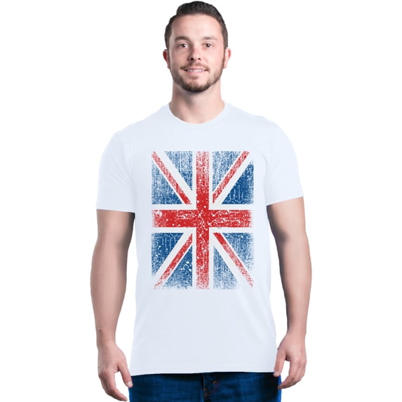 Shop4Ever Men's Union Jack British Flag UK Graphic T-shirt Small White