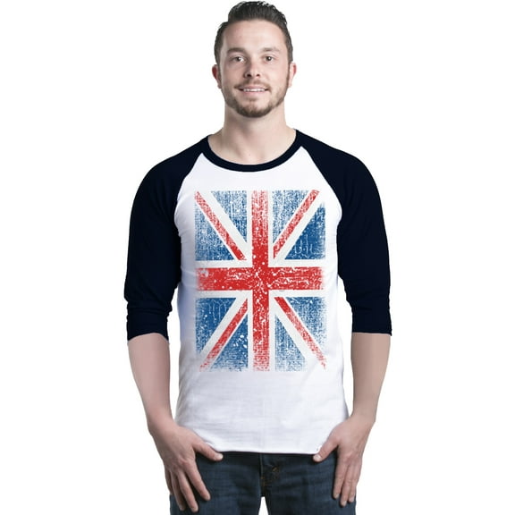 Shop4Ever Men's Union Jack British Flag UK Raglan Baseball Shirt Medium White/Black