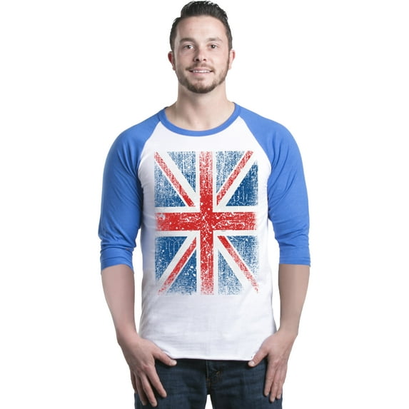 Shop4Ever Men's Union Jack British Flag UK Raglan Baseball Shirt Medium White/Blue