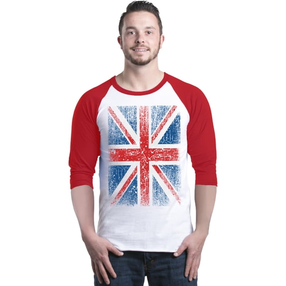 Shop4Ever Men's Union Jack British Flag UK Raglan Baseball Shirt X-Small White/Red