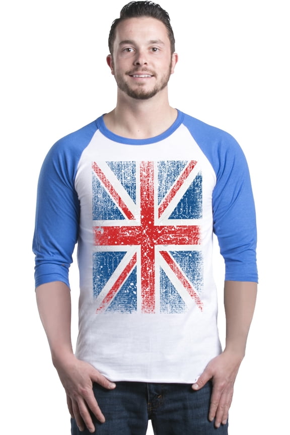 Men's Union Jack British Flag UK Raglan Baseball Shirt XXX-LargeWhite/Blue