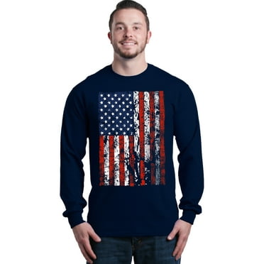 Shop4Ever Men's United States of America Flag USA 4th of July Long Sleeve Shirt Medium Navy