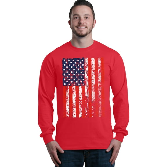 Shop4Ever Men's United States of America Flag USA 4th of July Long Sleeve Shirt Small Red