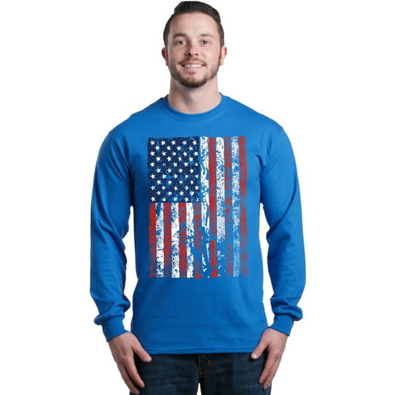 Shop4Ever Men's United States of America Flag USA 4th of July Long Sleeve Shirt X-Large Royal Blue