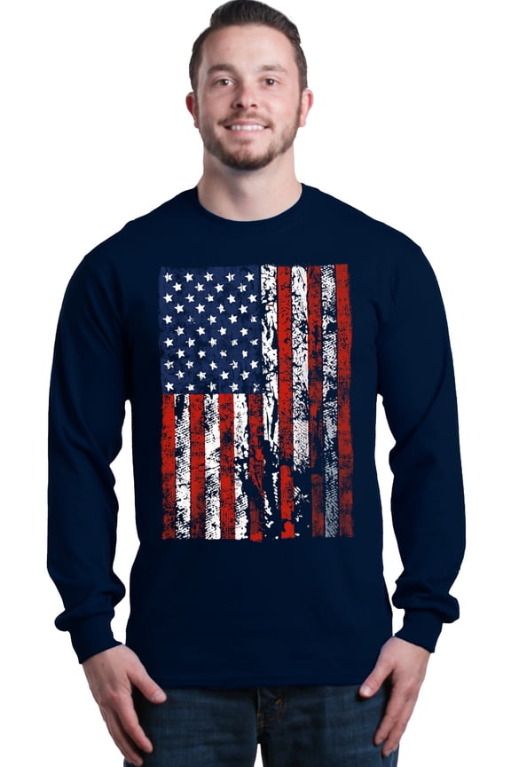Men's United States of America Flag USA 4th of July Long Sleeve Shirt XX-Large Navy