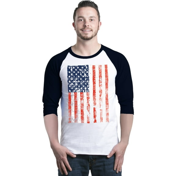 Shop4Ever Men's United States of America Flag USA 4th of July Raglan Baseball Shirt X-Large White/Black