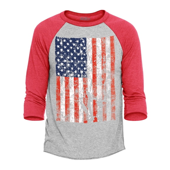 Shop4Ever Men's United States of America Flag Vintage USA Raglan Baseball Shirt X-Small Heather Grey/Red