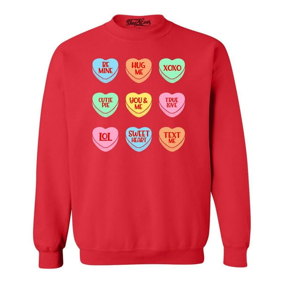 Shop4Ever Men's Valentine's Day Candy Hearts Conversation Heart Crewneck Sweatshirt X-Large Red