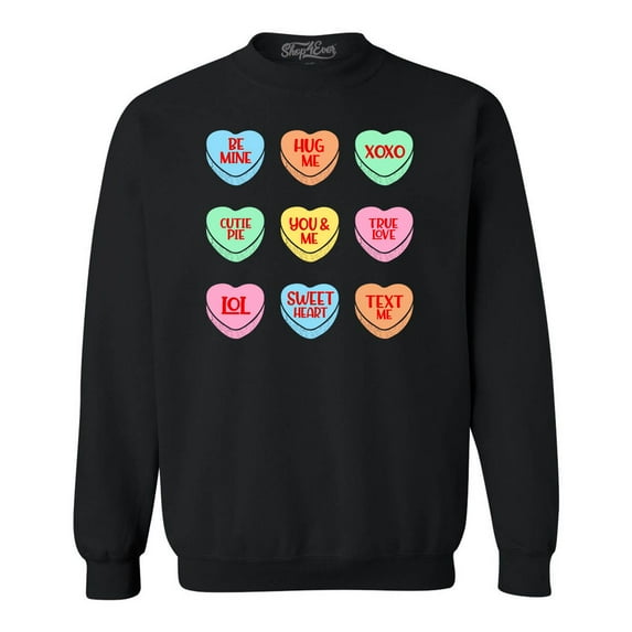 Shop4Ever Men's Valentine's Day Candy Hearts Conversation Heart Crewneck Sweatshirt XXXXX-Large Black