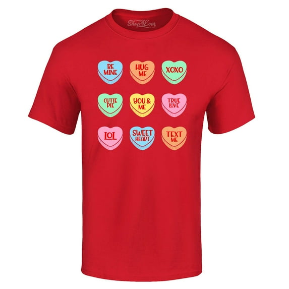 Shop4Ever Men's Valentine's Day Candy Hearts Conversation Heart Graphic T-shirt Medium Red