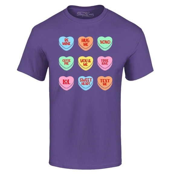 Shop4Ever Men's Valentine's Day Candy Hearts Conversation Heart Graphic T-shirt Small Purple