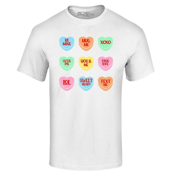 Shop4Ever Men's Valentine's Day Candy Hearts Conversation Heart Graphic T-shirt Small White