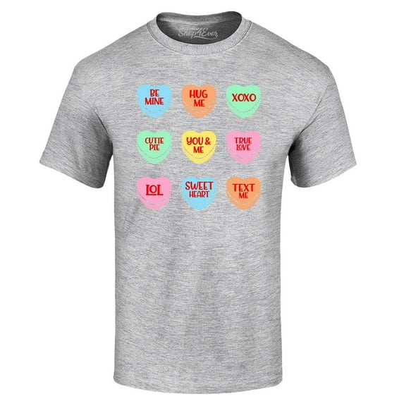 Shop4Ever Men's Valentine's Day Candy Hearts Conversation Heart Graphic T-shirt X-Large Sports Grey