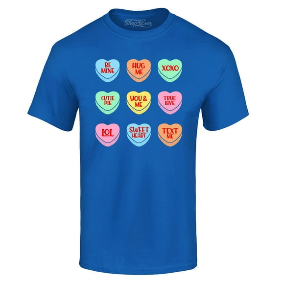 Shop4Ever Men's Valentine's Day Candy Hearts Conversation Heart Graphic T-shirt XXX-Large Royal Blue
