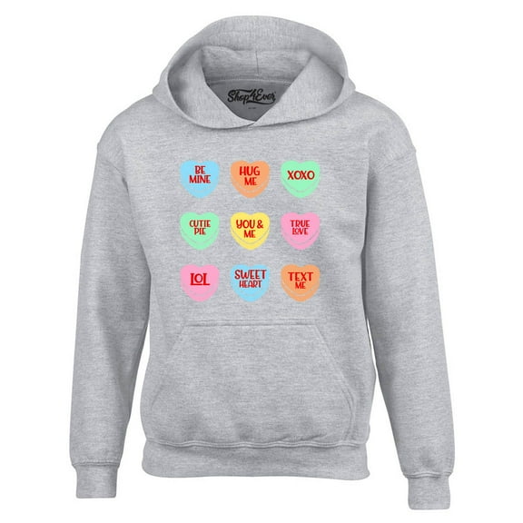 Shop4Ever Men's Valentine's Day Candy Hearts Conversation Heart Hooded Sweatshirt Hoodie Medium Sports Grey