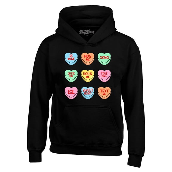 Shop4Ever Men's Valentine's Day Candy Hearts Conversation Heart Hooded Sweatshirt Hoodie X-Large Black