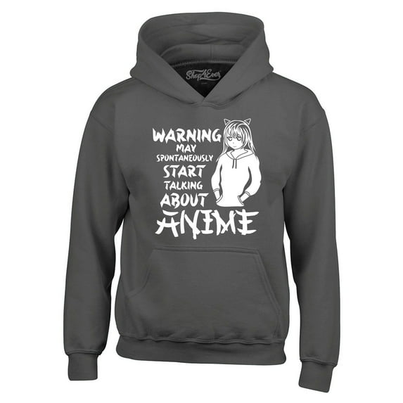 Shop4Ever Men's Warning May Start Spontaneously Talking About Anime Hooded Sweatshirt Hoodie Small Charcoal
