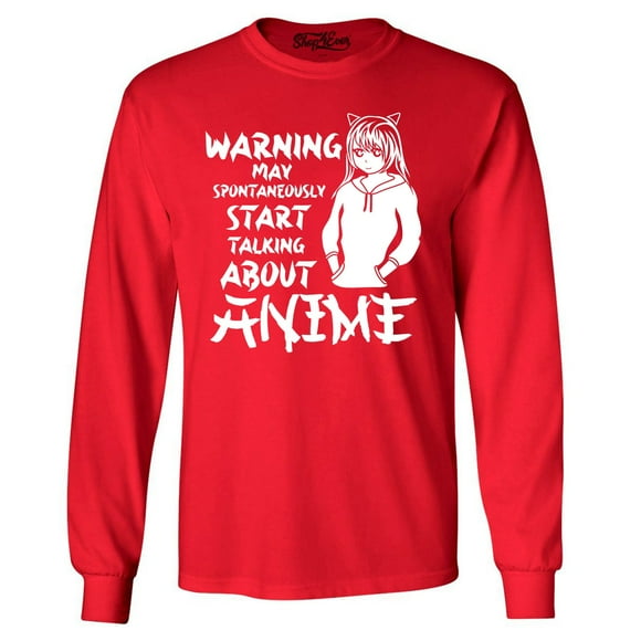 Men's Warning May Start Spontaneously Talking About Anime Long Sleeve Shirt XX-Large Red