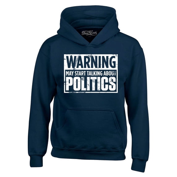 Shop4Ever Men's Warning May Start Talking About Politics Hooded Sweatshirt Hoodie X-Large Navy