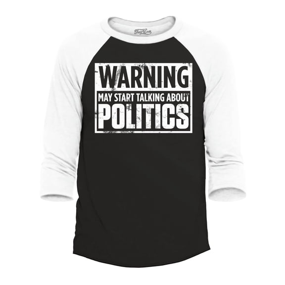 Shop4Ever Men's Warning May Start Talking About Politics Raglan Baseball Shirt XX-Large Black/White