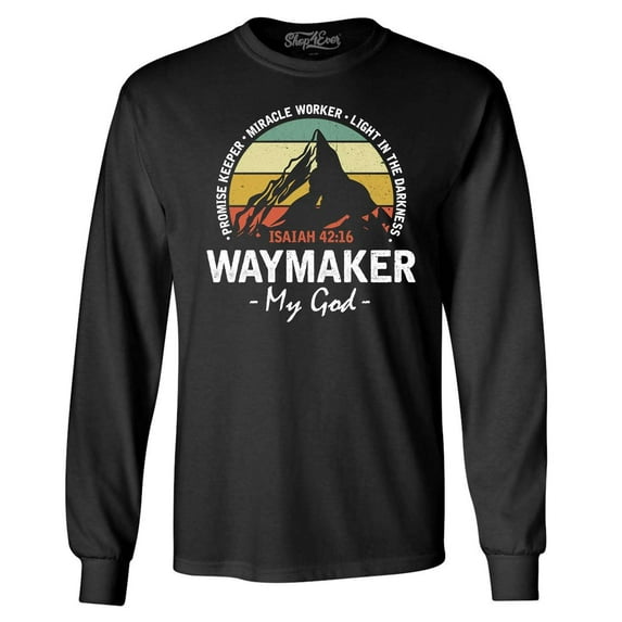 Shop4Ever Men's Waymaker My God Isaiah 42:16 Long Sleeve Shirt Large Black