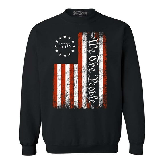 Shop4Ever Men's We The People American Flag Crewneck Sweatshirt XX-Large Black