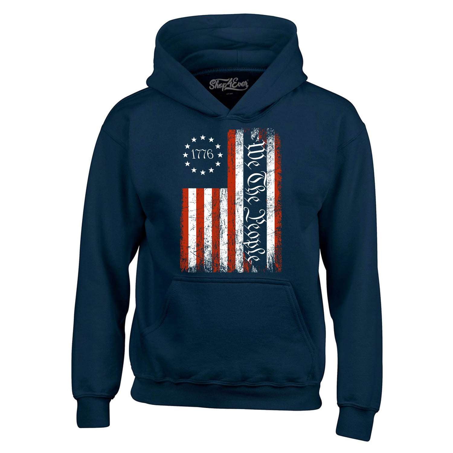 Shop4Ever Men's We The People American Flag Hooded Sweatshirt Hoodie Large Navy