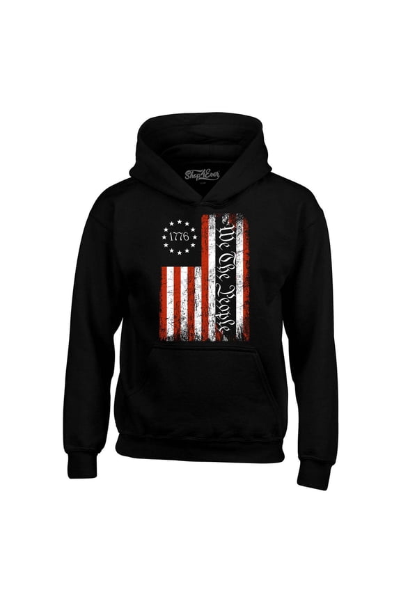 Men's We The People American Flag Hooded Sweatshirt Hoodie XXXX-Large Black