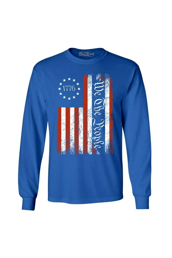 Men's We The People American Flag Long Sleeve Shirt Large Royal Blue