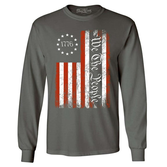 Shop4Ever Men's We The People American Flag Long Sleeve Shirt XX-Large Charcoal
