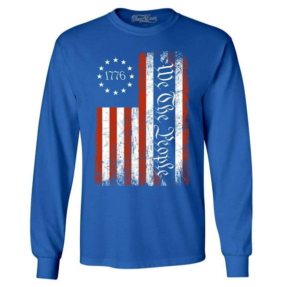 Shop4Ever Men's We The People American Flag Long Sleeve Shirt XXX-Large Royal Blue