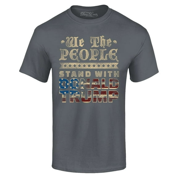 Shop4Ever Men's We The People Stand with Donald Trump American Flag Graphic T-shirt XXX-Large Charcoal