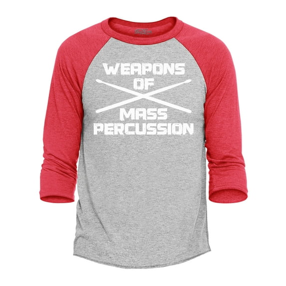 Shop4Ever Men's Weapons of Mass Percussion Drumsticks Drummer Raglan Baseball Shirt X-Small Heather Grey/Red