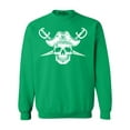 thumbnail image 1 of Shop4Ever Men's White Pirate Captain Skull with Scimitars Crewneck Sweatshirt Small Irish Green, 1 of 5