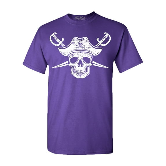 Shop4Ever Men's White Pirate Captain Skull with Scimitars Graphic T-shirt XXXXX-Large Purple
