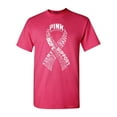 thumbnail image 1 of Shop4Ever Men's White Ribbon Montage Word Cloud Breast Cancer Graphic T-shirt Large Heliconia Pink, 1 of 5