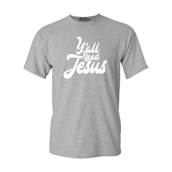 Shop4Ever Men's Y'all Need Jesus Graphic T-shirt XXX-Large Sports Grey