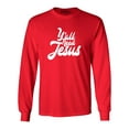 thumbnail image 1 of Shop4Ever Men's Y'all Need Jesus Long Sleeve Shirt Medium Red, 1 of 5