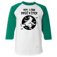 thumbnail image 1 of Shop4Ever Men's Yes, I Can Drive A Stick  Raglan Baseball Shirt Medium White/Kelly, 1 of 5