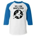 thumbnail image 1 of Shop4Ever Men's Yes, I Can Drive A Stick  Raglan Baseball Shirt Small White/Blue, 1 of 5