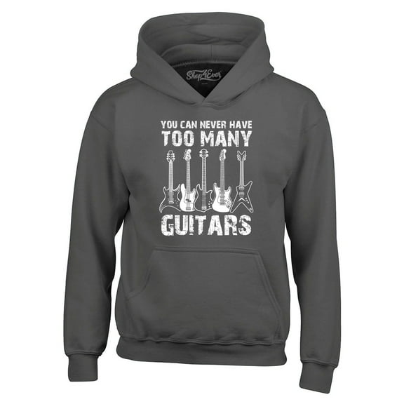 Shop4Ever Men's You Can Never Have Too Many Guitars Musician Guitarist Hooded Sweatshirt Hoodie Small Charcoal