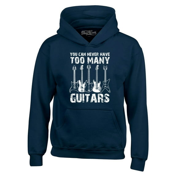 Shop4Ever Men's You Can Never Have Too Many Guitars Musician Guitarist Hooded Sweatshirt Hoodie XXX-Large Navy