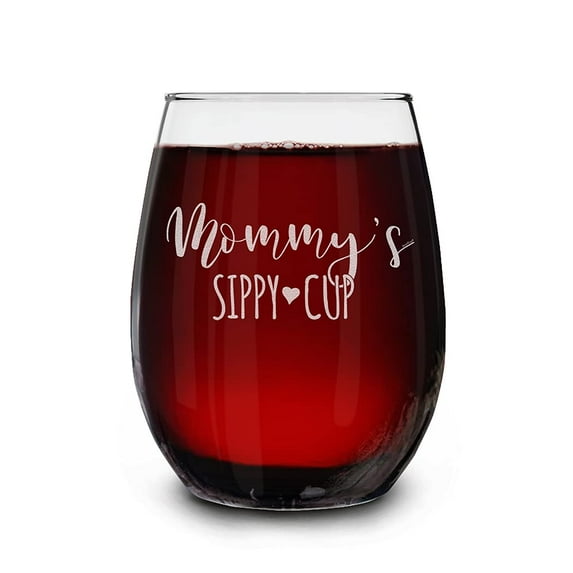 Shop4Ever® Mommy's Sippy Cup Engraved Stemless Wine Glass Funny New Mom Gift 15 oz.