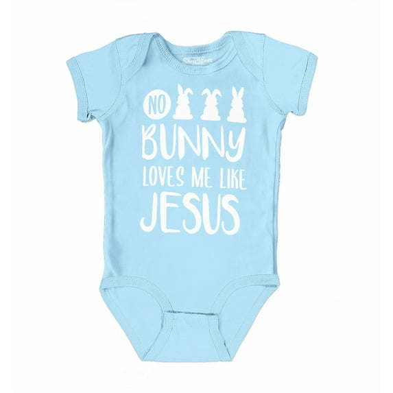Shop4Ever No Bunny Loves Me Like Jesus Easter Baby's Bodysuit Infant Cotton Romper 18 Months Light Blue