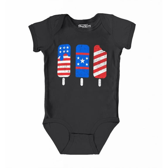 Shop4Ever Patriotic Popsicles Ice Cream 4th of July Baby's Bodysuit Infant Cotton Romper 12 Months Black