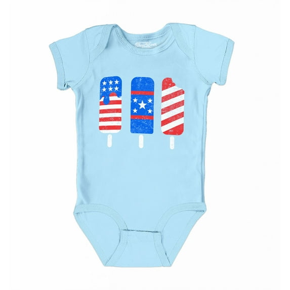Shop4Ever Patriotic Popsicles Ice Cream 4th of July Baby's Bodysuit Infant Cotton Romper 6 Months Light Blue